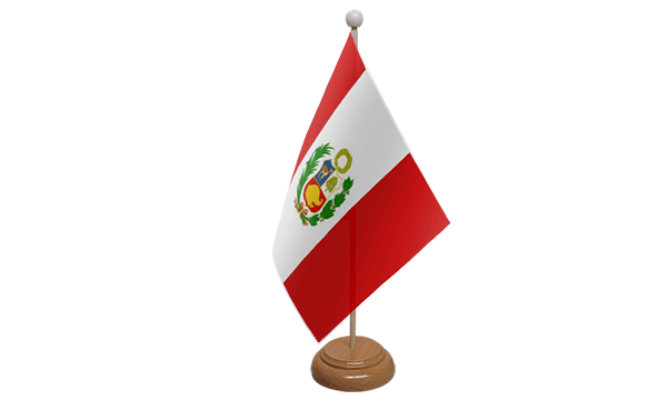 Peru Crest Small Flag with Wooden Stand